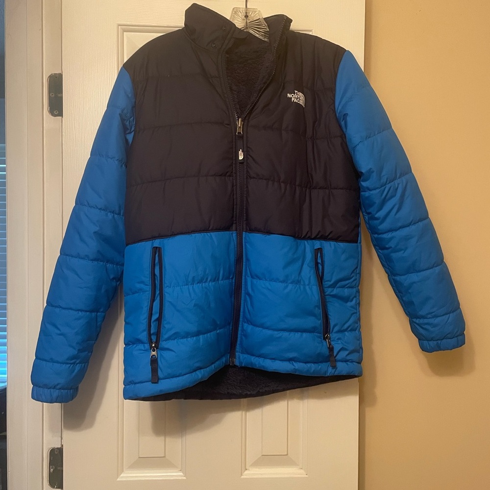 The North Face Youth Size XL 18/20 Balanced Rock Insulated Blue/Black Jacket Rev